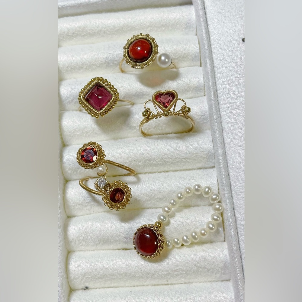 Bundle of Five Handmade Red Garnet Rings